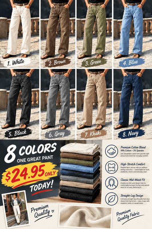 Women's Mid Rise Straight Leg Pants with Patch Pockets, Stitch Detail
